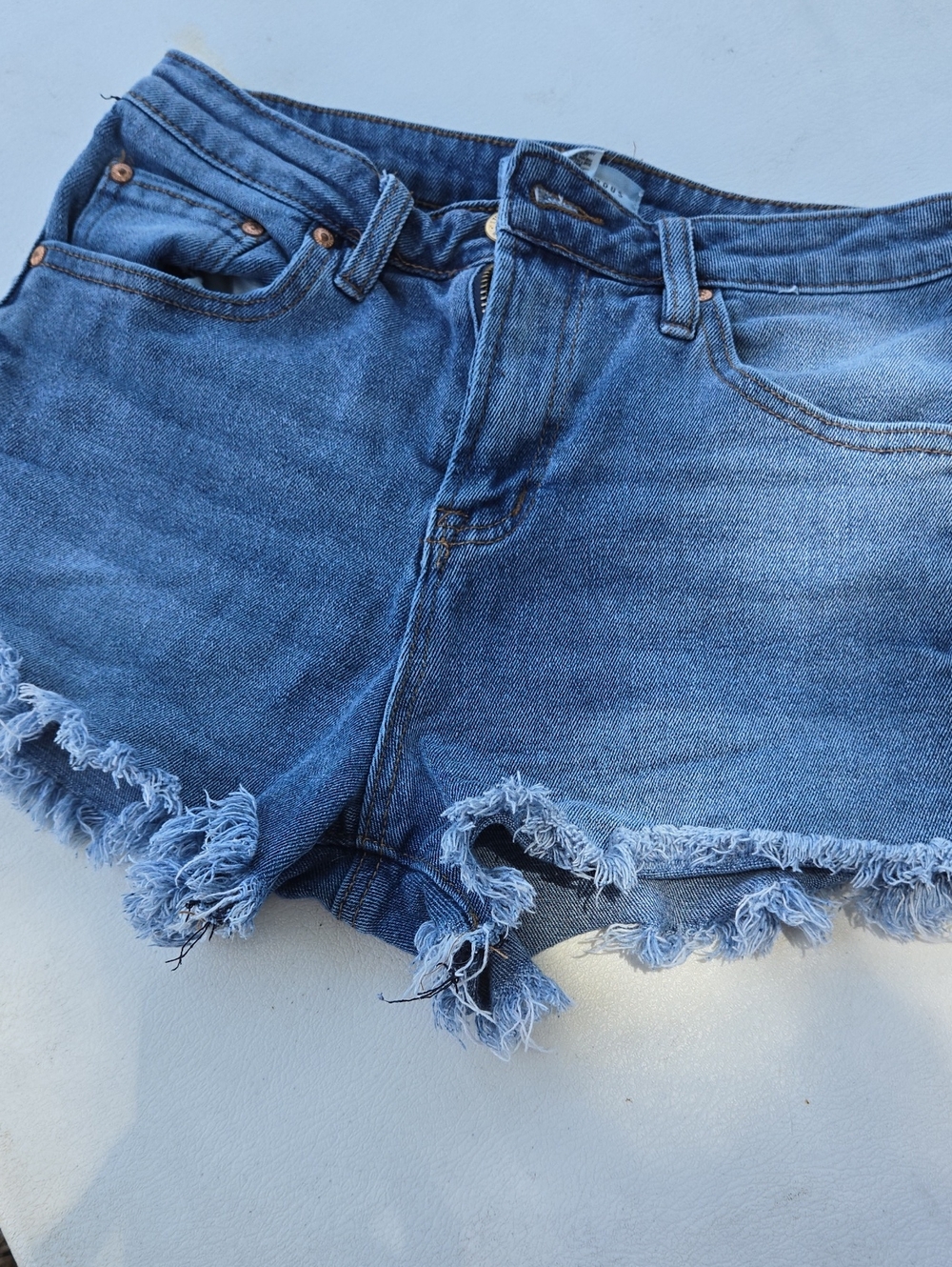 Almost Famous Frayed Hem Blue Denim Shorts
